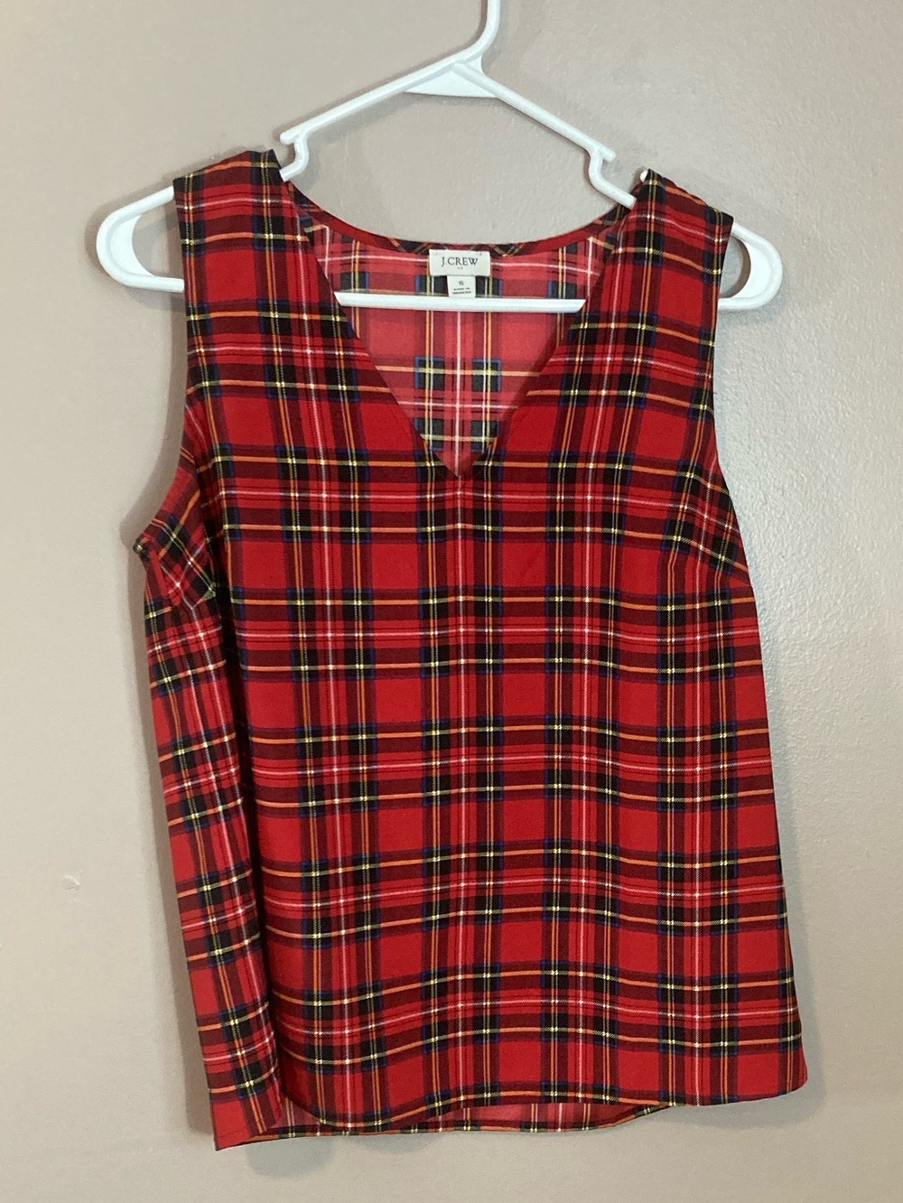 J. Crew Red Plaid V-Neck Sleeveless Camisole (small)